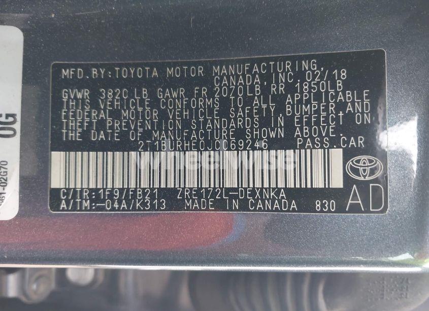 Photo 9 of 2018 Toyota Corolla LE (VIN 2T1BURHE0JC069246)