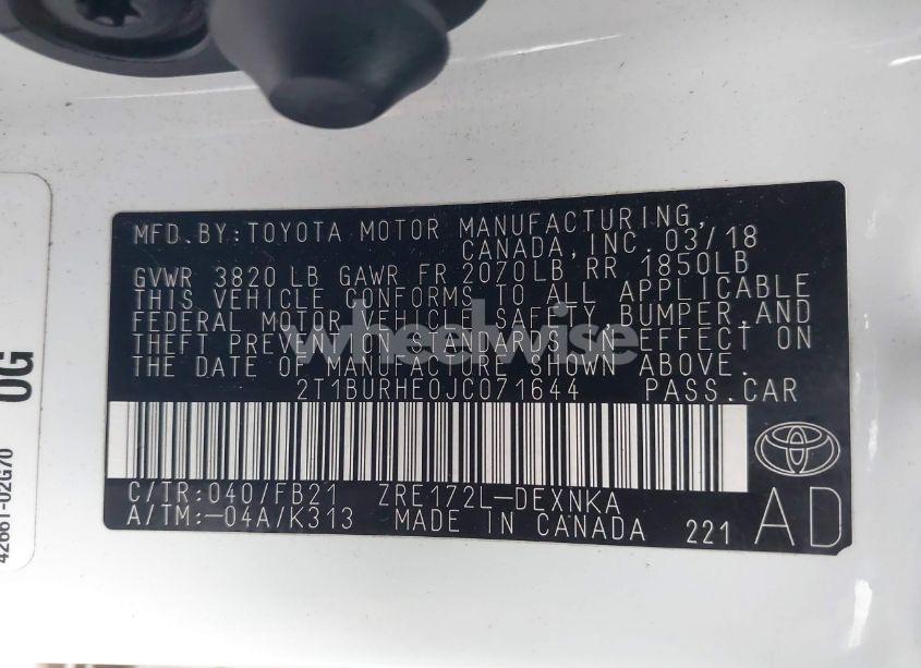 Photo 9 of 2018 Toyota Corolla LE (VIN 2T1BURHE0JC071644)