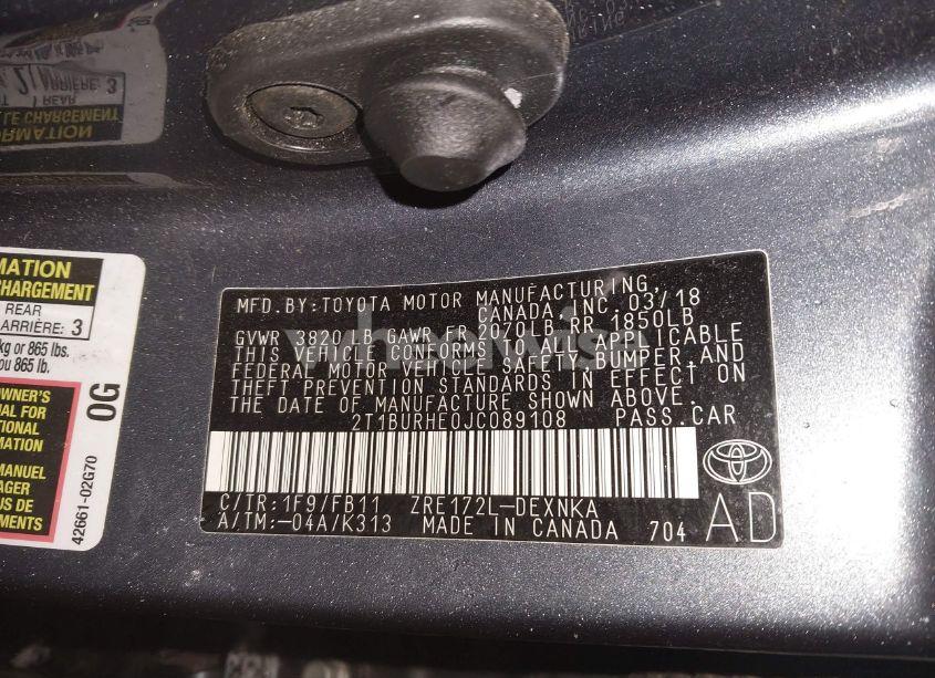 Photo 9 of 2018 Toyota Corolla LE (VIN 2T1BURHE0JC089108)