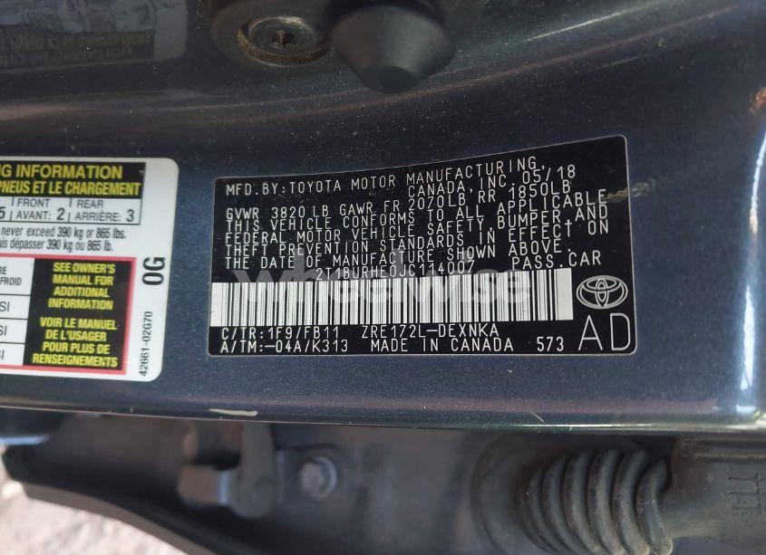 Photo 9 of 2018 Toyota Corolla LE (VIN 2T1BURHE0JC114007)