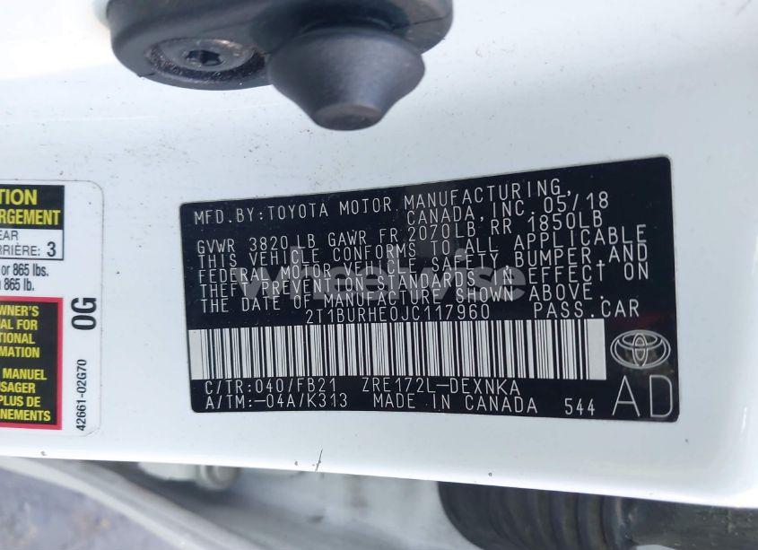 Photo 9 of 2018 Toyota Corolla L/LE/XLE/SE/XSE (VIN 2T1BURHE0JC117960)