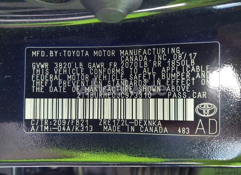 Photo 9 of 2018 Toyota Corolla LE (VIN 2T1BURHE0JC973310)