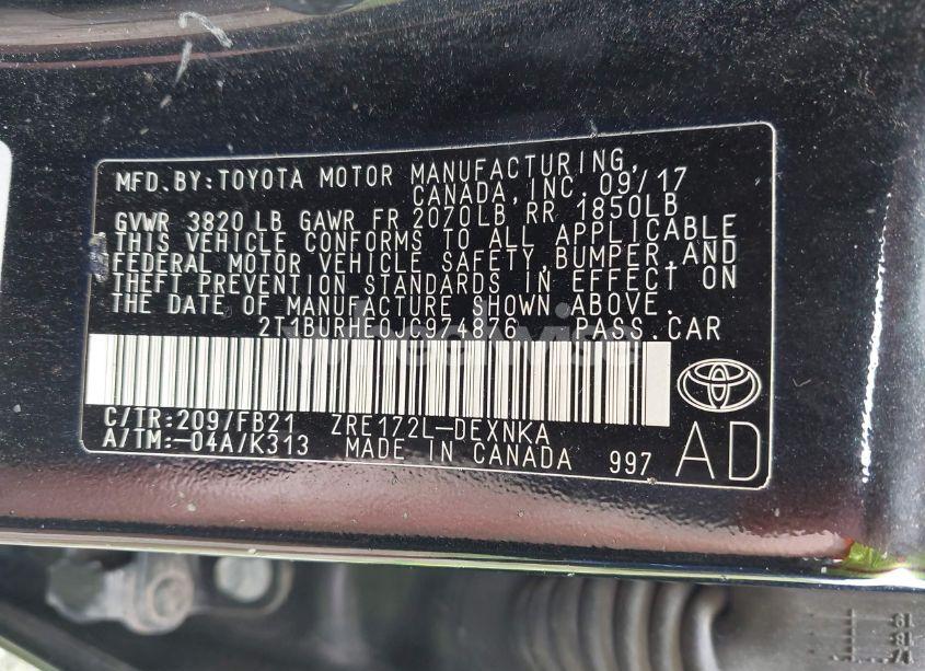 Photo 9 of 2018 Toyota Corolla LE (VIN 2T1BURHE0JC974876)