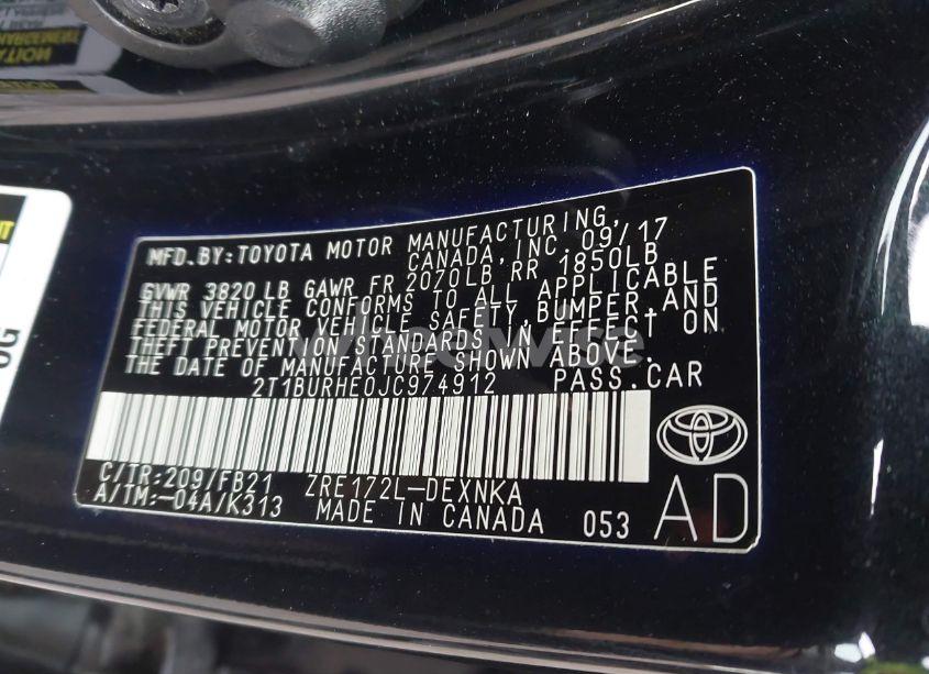 Photo 9 of 2018 Toyota Corolla LE (VIN 2T1BURHE0JC974912)