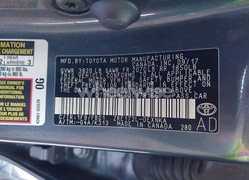 Photo 9 of 2018 Toyota Corolla LE (VIN 2T1BURHE0JC978166)