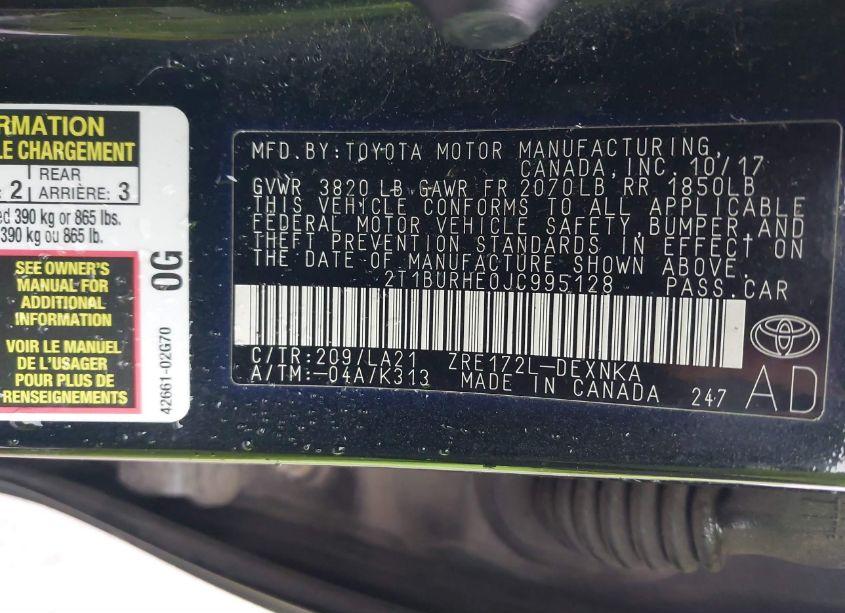 Photo 9 of 2018 Toyota Corolla XLE (VIN 2T1BURHE0JC995128)