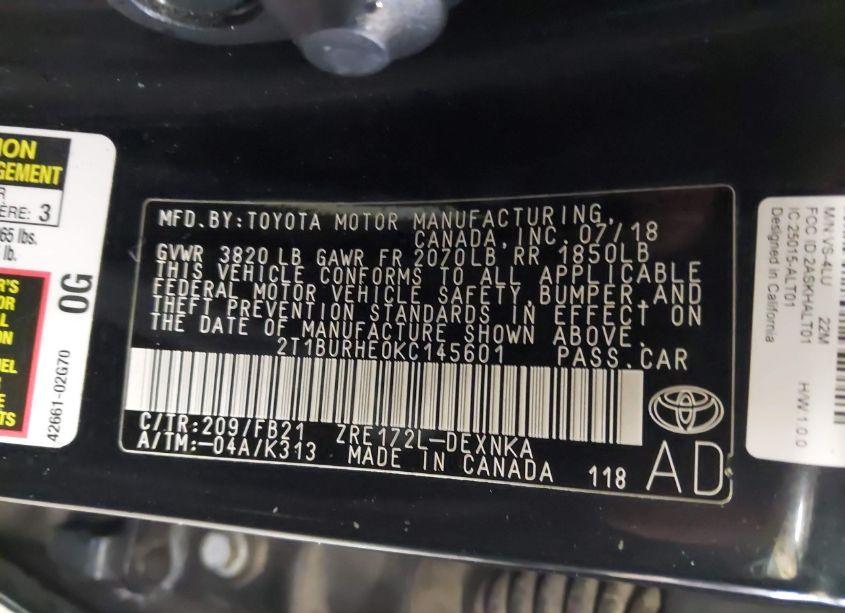 Photo 9 of 2019 Toyota Corolla LE (VIN 2T1BURHE0KC145601)