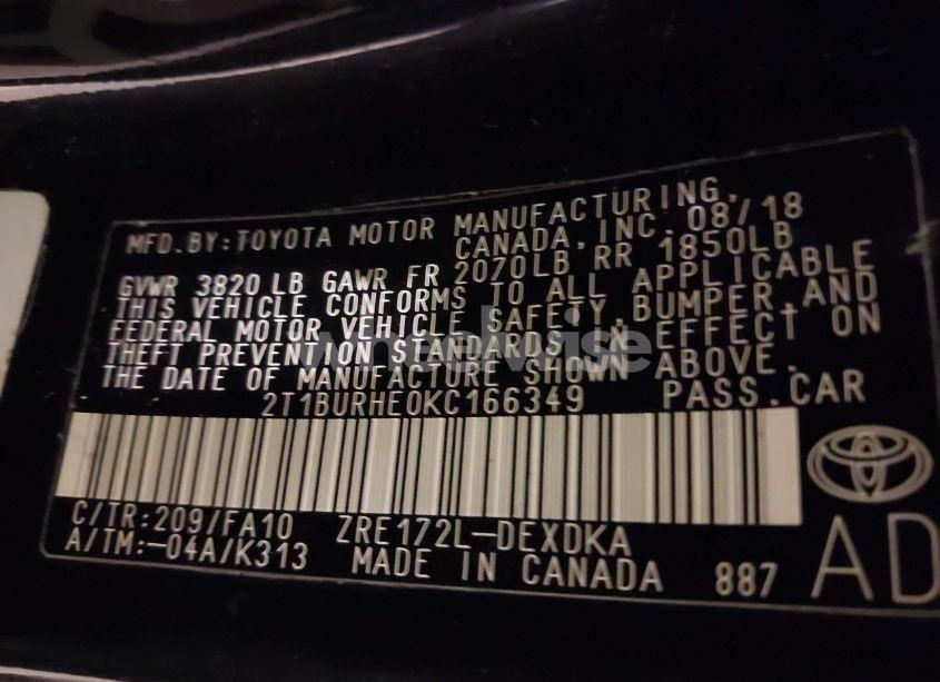 Photo 9 of 2019 Toyota Corolla L (VIN 2T1BURHE0KC166349)