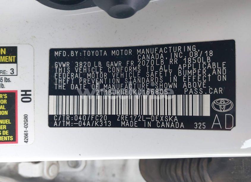 Photo 9 of 2019 Toyota Corolla SE (VIN 2T1BURHE0KC166805)