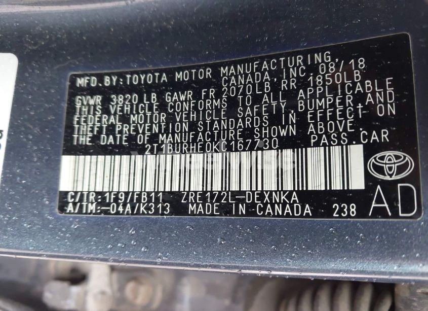 Photo 9 of 2019 Toyota Corolla LE (VIN 2T1BURHE0KC167730)