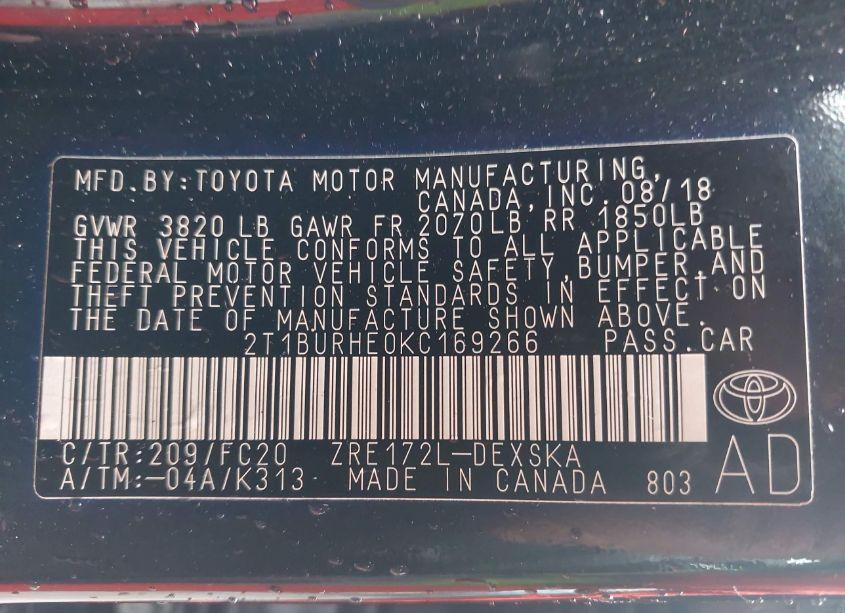 Photo 9 of 2019 Toyota Corolla SE (VIN 2T1BURHE0KC169266)