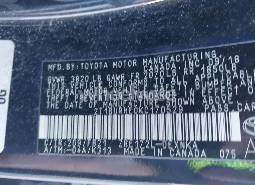 Photo 9 of 2019 Toyota Corolla LE (VIN 2T1BURHE0KC170529)