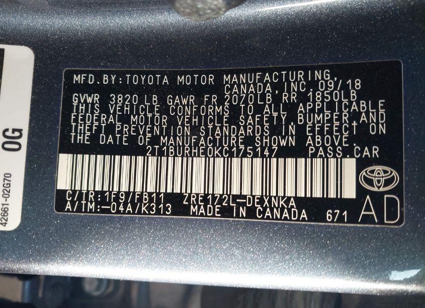 Photo 9 of 2019 Toyota Corolla LE (VIN 2T1BURHE0KC175147)