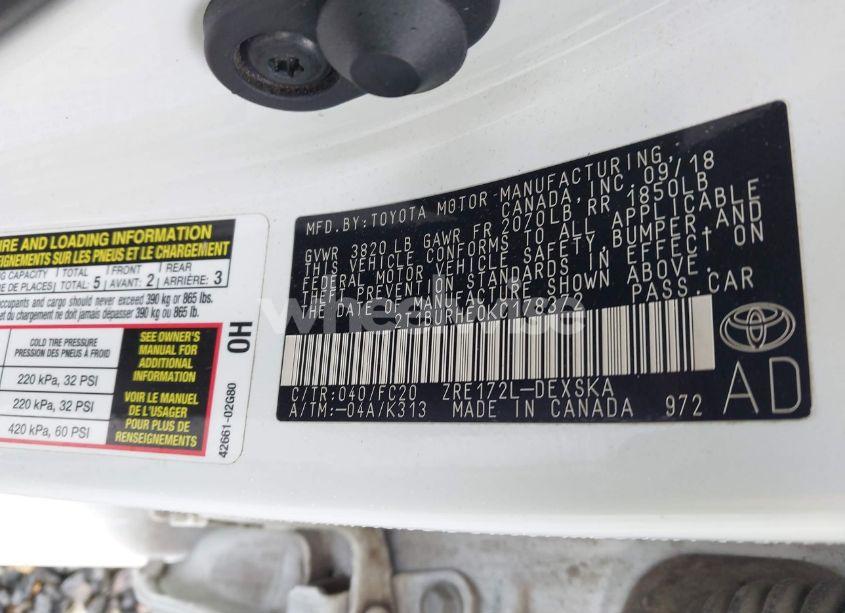 Photo 9 of 2019 Toyota Corolla SE (VIN 2T1BURHE0KC178372)