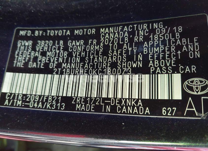 Photo 9 of 2019 Toyota Corolla LE (VIN 2T1BURHE0KC180073)