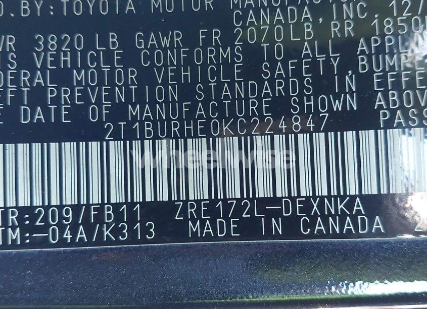 Photo 9 of 2019 Toyota Corolla LE (VIN 2T1BURHE0KC224847)