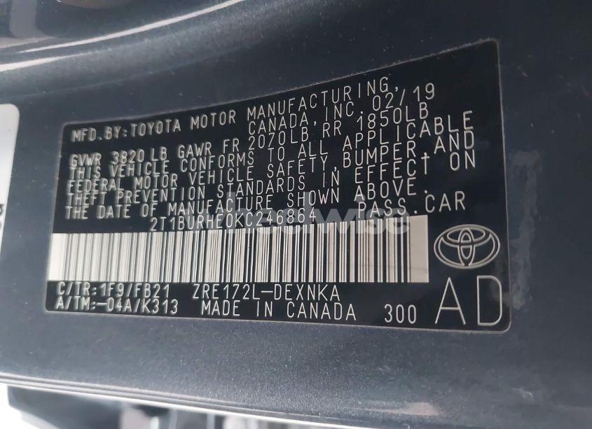 Photo 9 of 2019 Toyota Corolla LE (VIN 2T1BURHE0KC246864)