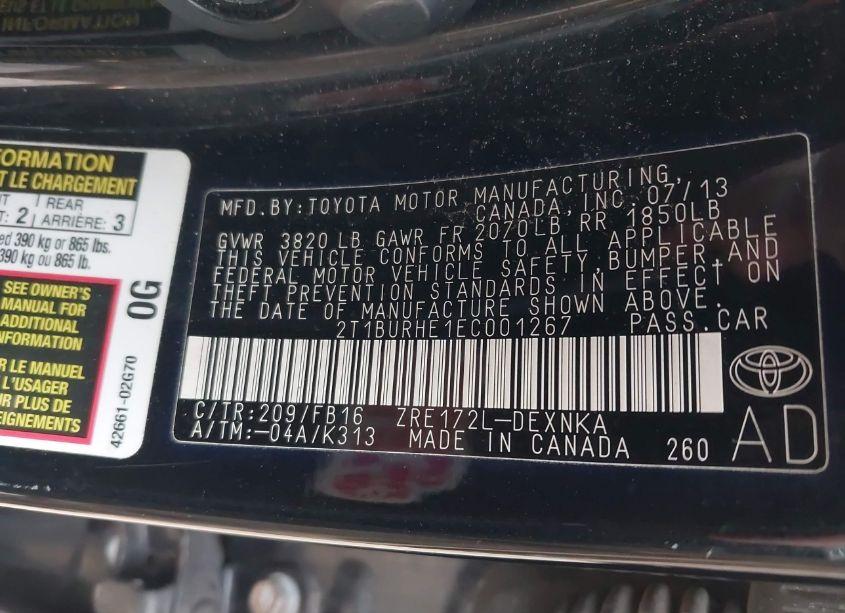 Photo 9 of 2014 Toyota Corolla LE (VIN 2T1BURHE1EC001267)