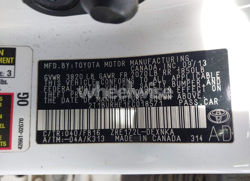 Photo 9 of 2014 Toyota Corolla LE (VIN 2T1BURHE1EC018571)