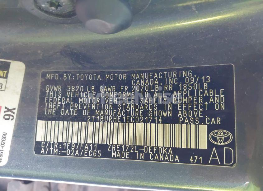 Photo 9 of 2014 Toyota Corolla L (VIN 2T1BURHE1EC021714)