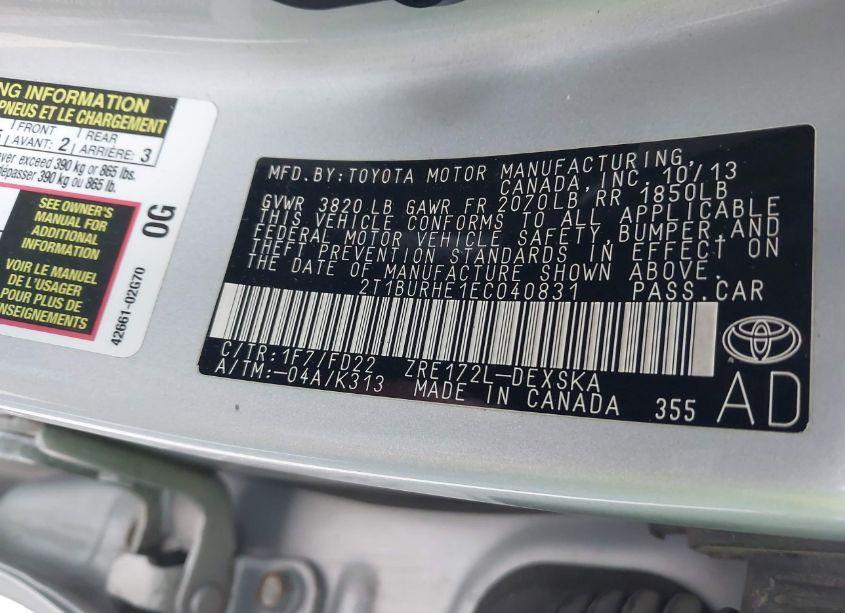 Photo 9 of 2014 Toyota Corolla S (VIN 2T1BURHE1EC040831)