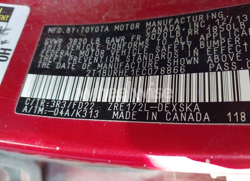 Photo 9 of 2014 Toyota Corolla S PLUS (VIN 2T1BURHE1EC078866)