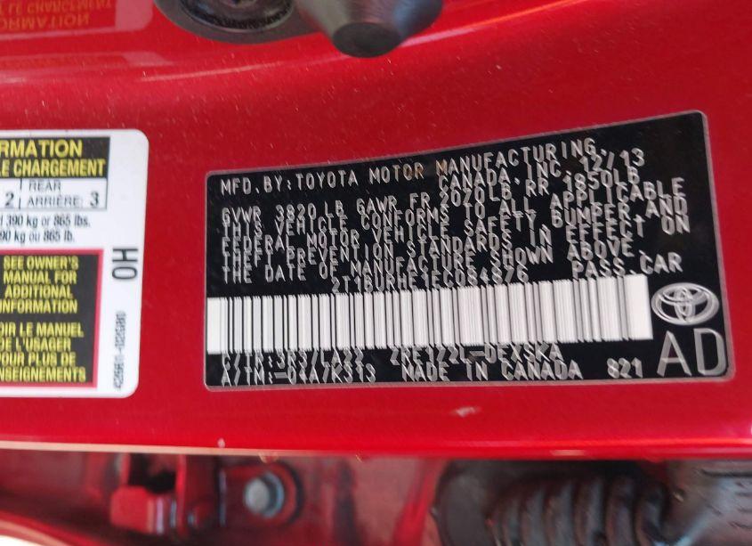 Photo 9 of 2014 Toyota Corolla S PREMIUM (VIN 2T1BURHE1EC084876)