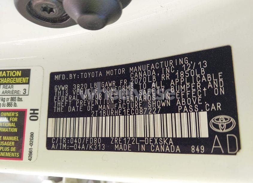 Photo 9 of 2014 Toyota Corolla L/LE/LE PLS/PRM/S/S PLS (VIN 2T1BURHE1EC087227)