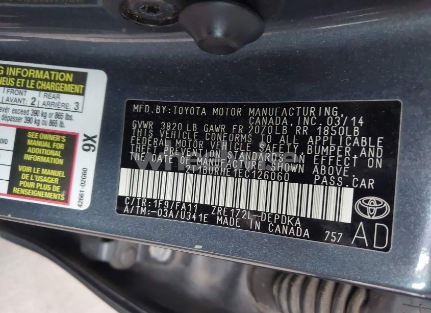 Photo 9 of 2014 Toyota Corolla L (VIN 2T1BURHE1EC126060)