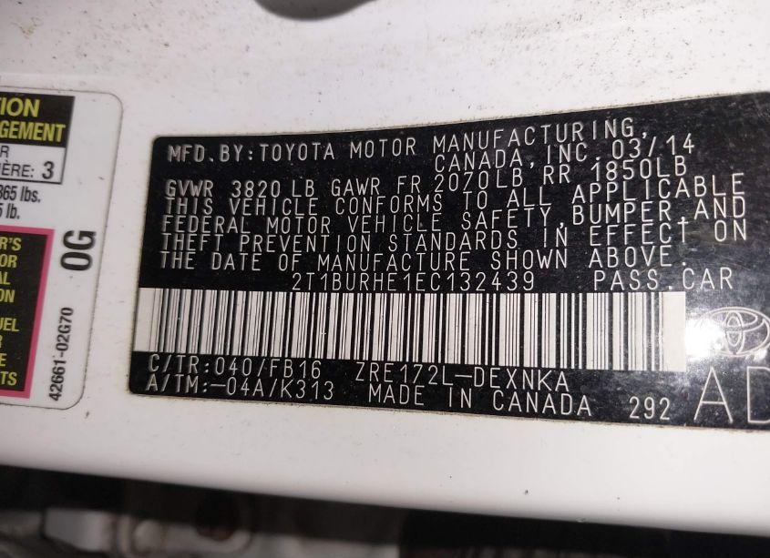 Photo 9 of 2014 Toyota Corolla LE (VIN 2T1BURHE1EC132439)