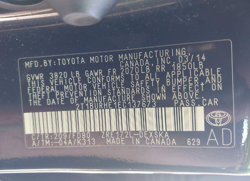 Photo 9 of 2014 Toyota Corolla S PLUS (VIN 2T1BURHE1EC137673)