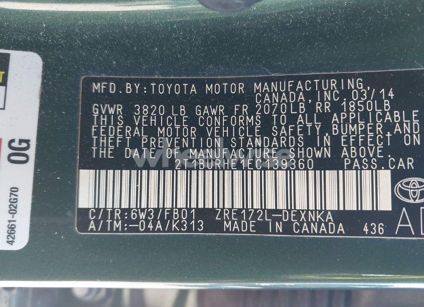 Photo 9 of 2014 Toyota Corolla LE (VIN 2T1BURHE1EC139360)