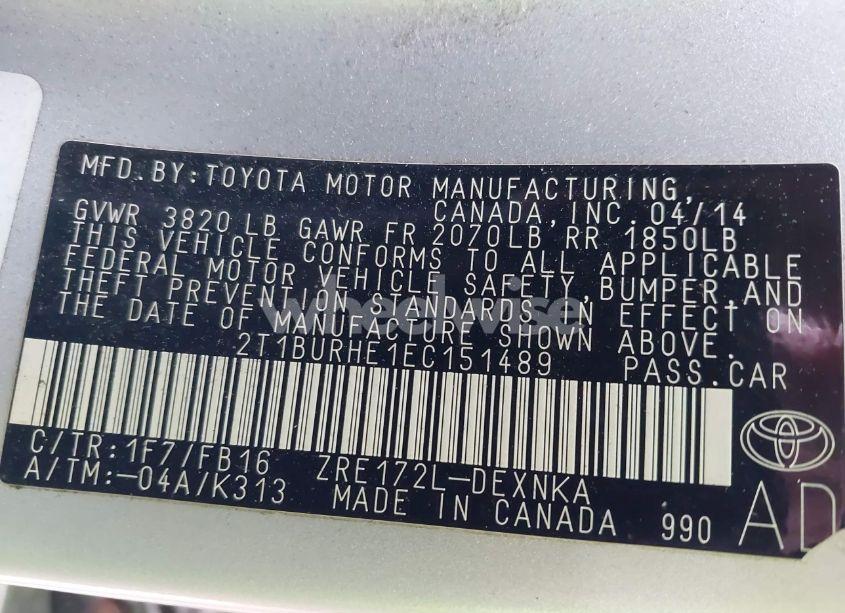 Photo 9 of 2014 Toyota Corolla LE (VIN 2T1BURHE1EC151489)