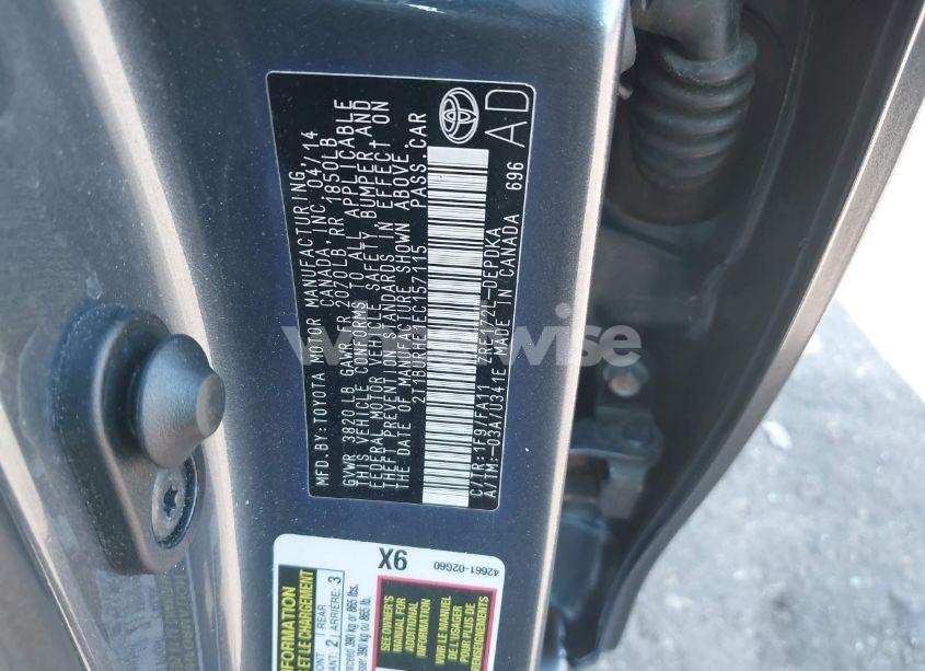 Photo 9 of 2014 Toyota Corolla L (VIN 2T1BURHE1EC157115)