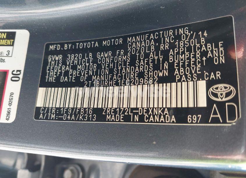 Photo 8 of 2014 Toyota Corolla LE (VIN 2T1BURHE1EC209682)