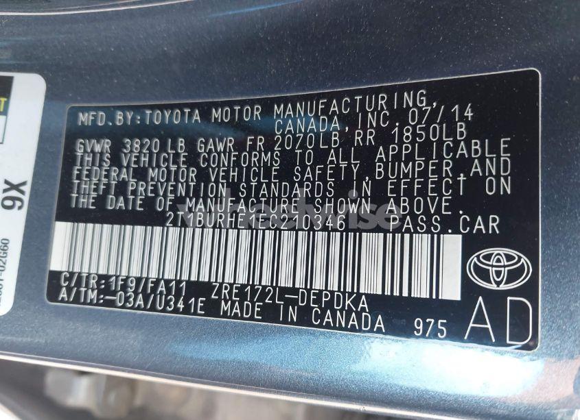 Photo 9 of 2014 Toyota Corolla L (VIN 2T1BURHE1EC210346)