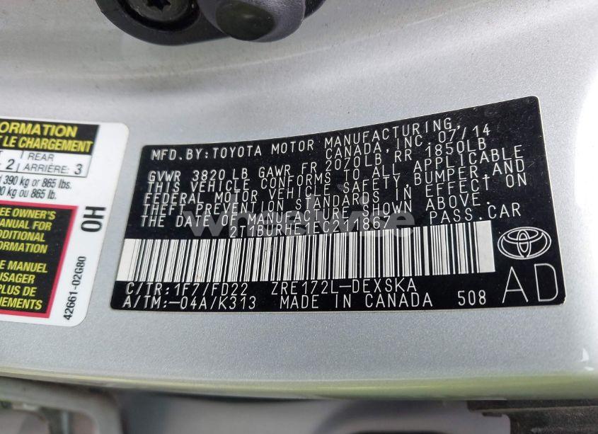 Photo 9 of 2014 Toyota Corolla S PLUS (VIN 2T1BURHE1EC211867)