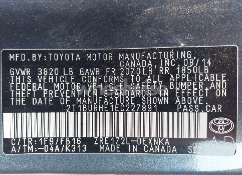 Photo 9 of 2014 Toyota Corolla LE (VIN 2T1BURHE1EC227891)