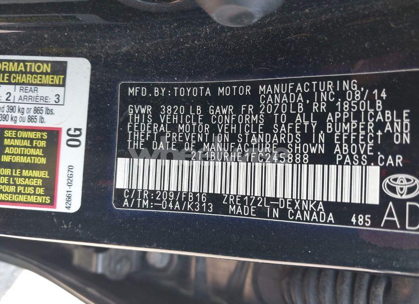 Photo 9 of 2015 Toyota Corolla LE (VIN 2T1BURHE1FC245888)