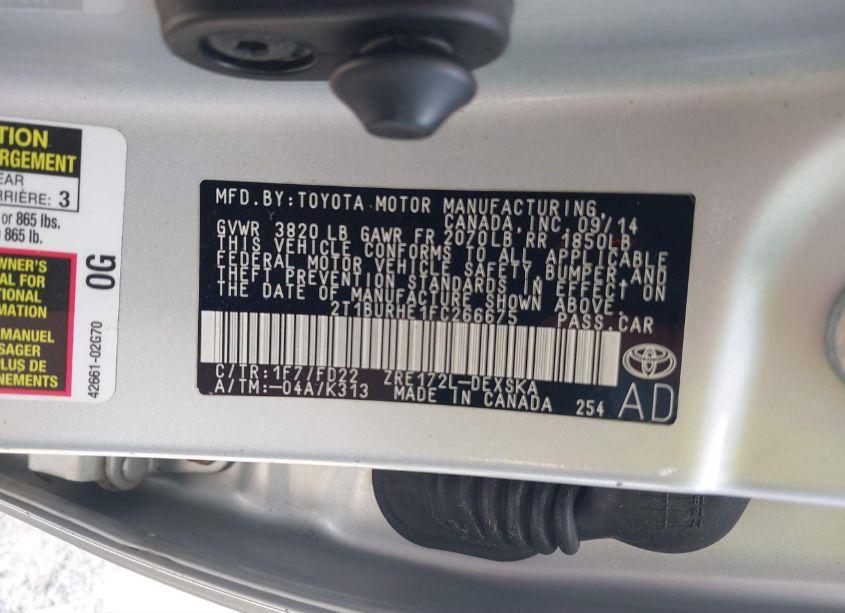 Photo 9 of 2015 Toyota Corolla S (VIN 2T1BURHE1FC266675)