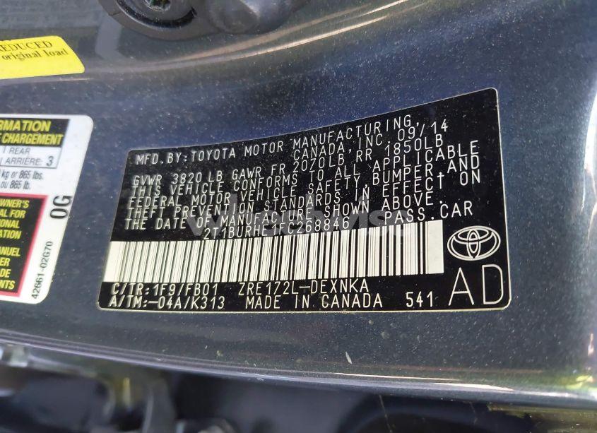 Photo 9 of 2015 Toyota Corolla LE (VIN 2T1BURHE1FC268846)