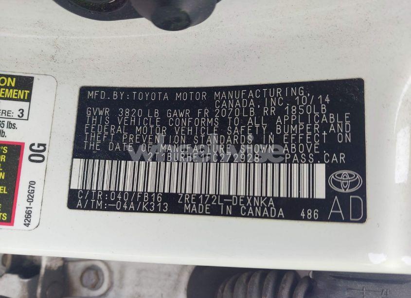 Photo 9 of 2015 Toyota Corolla LE (VIN 2T1BURHE1FC272928)