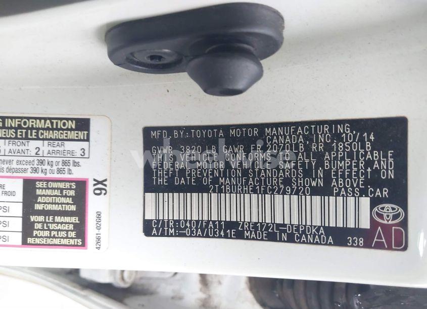 Photo 9 of 2015 Toyota Corolla L (VIN 2T1BURHE1FC279720)