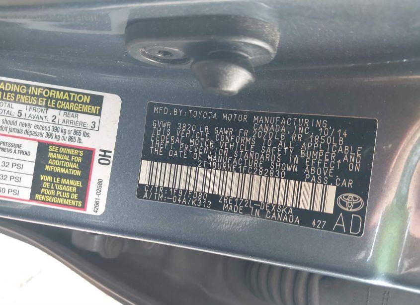 Photo 9 of 2015 Toyota Corolla L/LE/LE PLS/PRM/S/S PLS (VIN 2T1BURHE1FC282830)