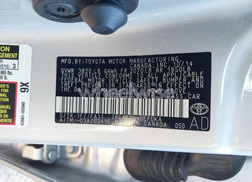 Photo 9 of 2015 Toyota Corolla L/LE/LE PLS/PRM/S/S PLS (VIN 2T1BURHE1FC292516)