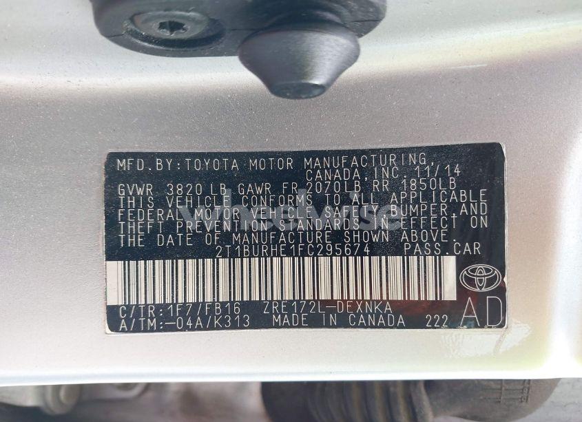 Photo 9 of 2015 Toyota Corolla LE (VIN 2T1BURHE1FC295674)