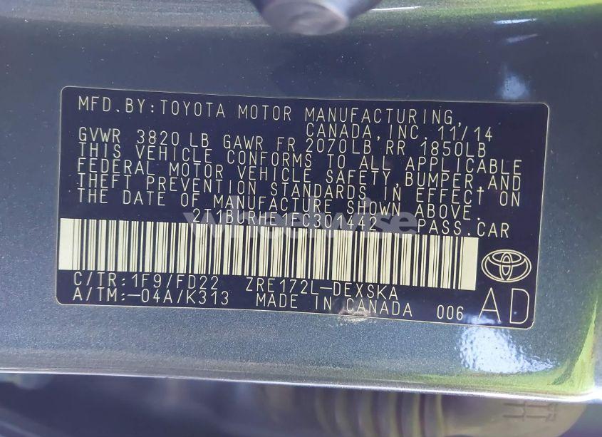 Photo 9 of 2015 Toyota Corolla S PLUS (VIN 2T1BURHE1FC301442)