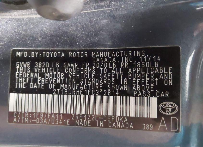 Photo 9 of 2015 Toyota Corolla L (VIN 2T1BURHE1FC312814)