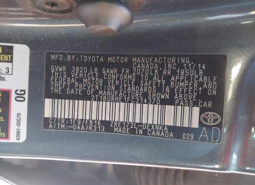 Photo 9 of 2015 Toyota Corolla LE (VIN 2T1BURHE1FC314370)