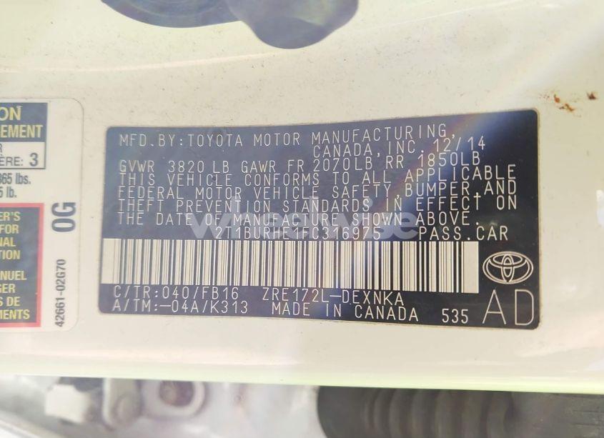 Photo 9 of 2015 Toyota Corolla LE PLUS (VIN 2T1BURHE1FC316975)